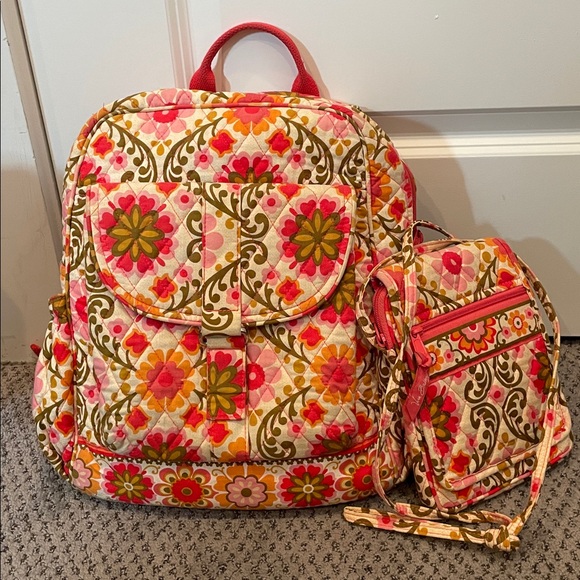 Vera Bradley Handbags - VERA BRADLEY Bundle Folkloric Quilted Campus Backpack + Crossbody | GUC